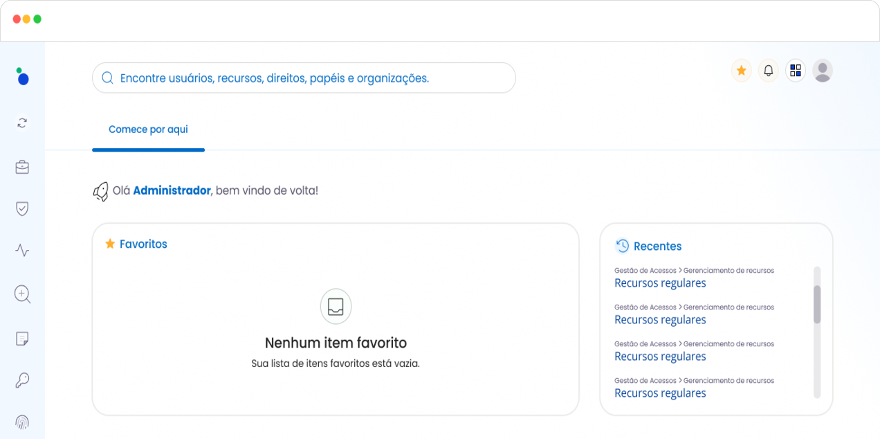 Blazon platform home screen with favorites and recent access